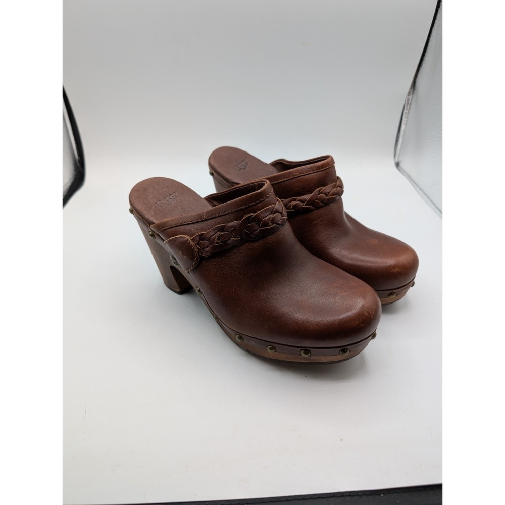 UGG Kaylee leather clogs brown braided strap and stud details Size 7 - Picture 2 of 10